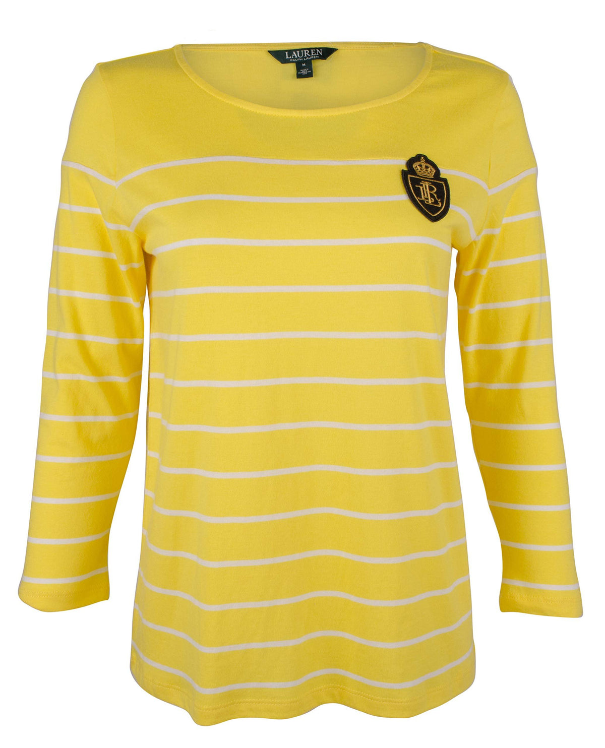 Women's Petite Crest Striped Jersey Top-Y-PXS Yellow
