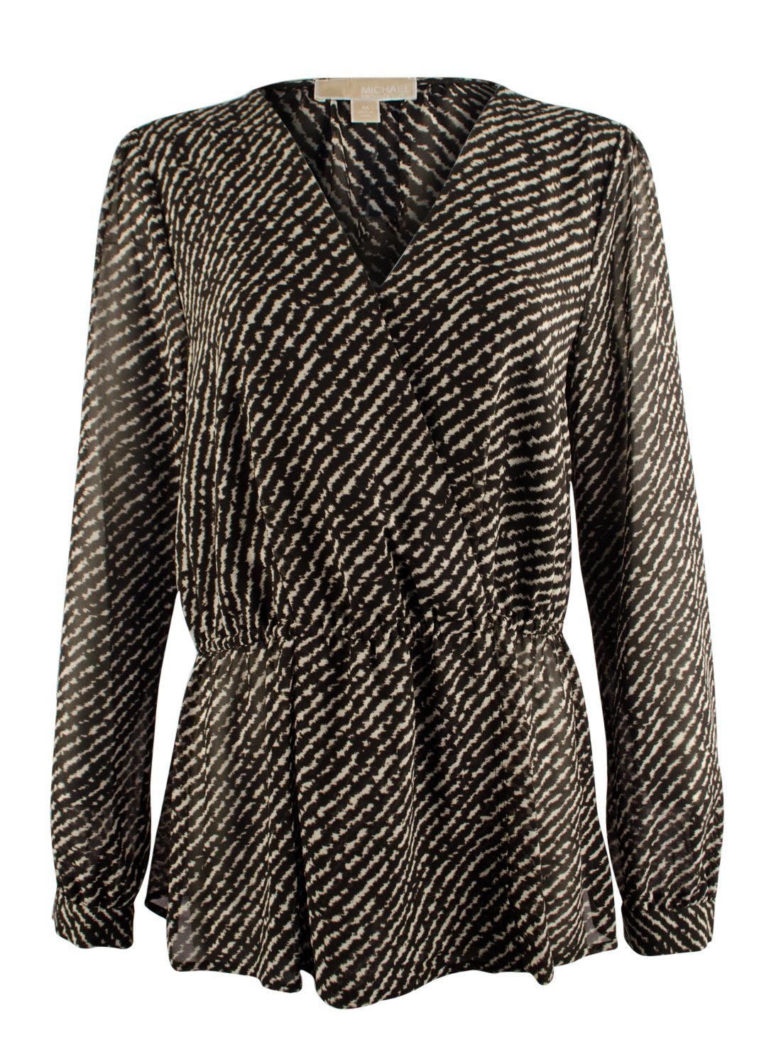 Michael Kors Women's Long Sleeved Striped Peplum Top CB S