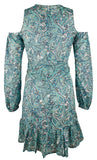 Michael Kors Women's Paisley Cold Shoulder Self Tie Belt Long Sleeved  Dress