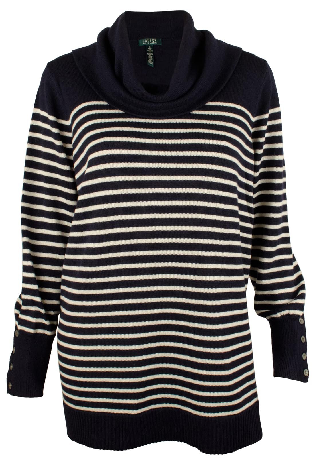 Lauren Ralph Lauren Women's Stripe Cowl Neck Sweater [1X] [Navy Cream]