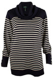 Lauren Ralph Lauren Women's Stripe Cowl Neck Sweater [1X] [Navy Cream]