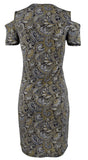 Michael Kors Women's Paisley Cold Shoulder Dress Taxi Yellow XS