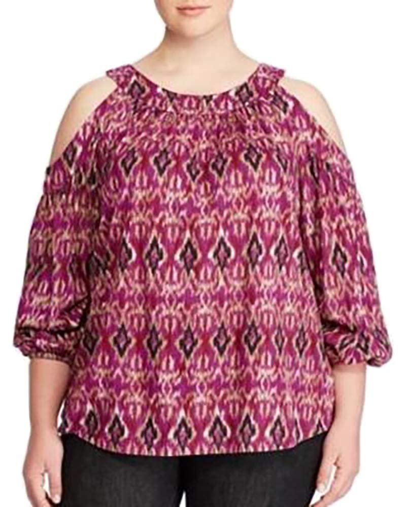 Ralph Lauren Women's Plus Size Printed Cold Shoulder Blouse Top