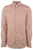 Michael Kors Mens Red Gingham Point Collar Slim Fit Stretch Dress Shirt S