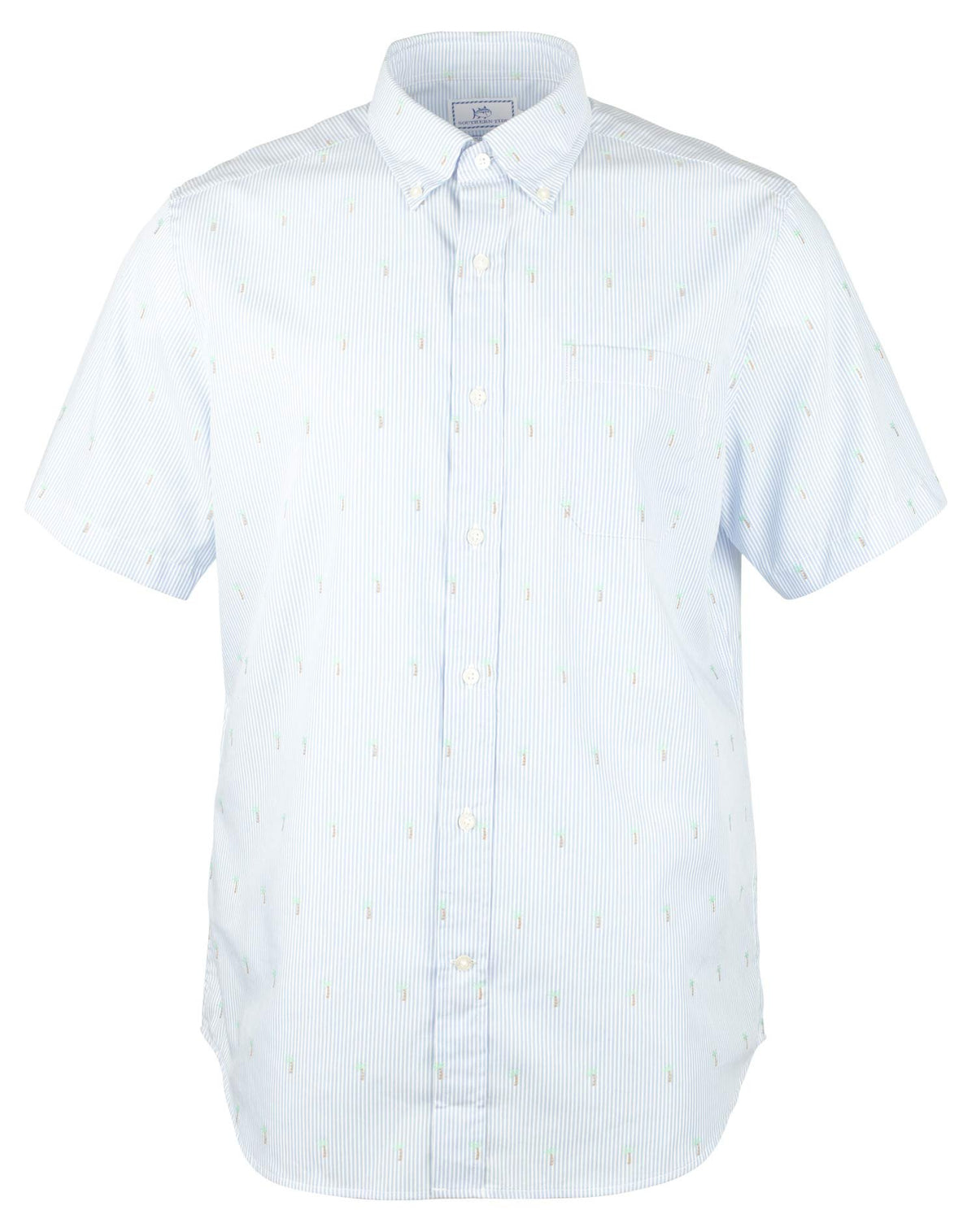 Southern Tide Erkek Trim Fit Dokuma Kısa Kollu Gömlek Orta Okyanus Mavisi