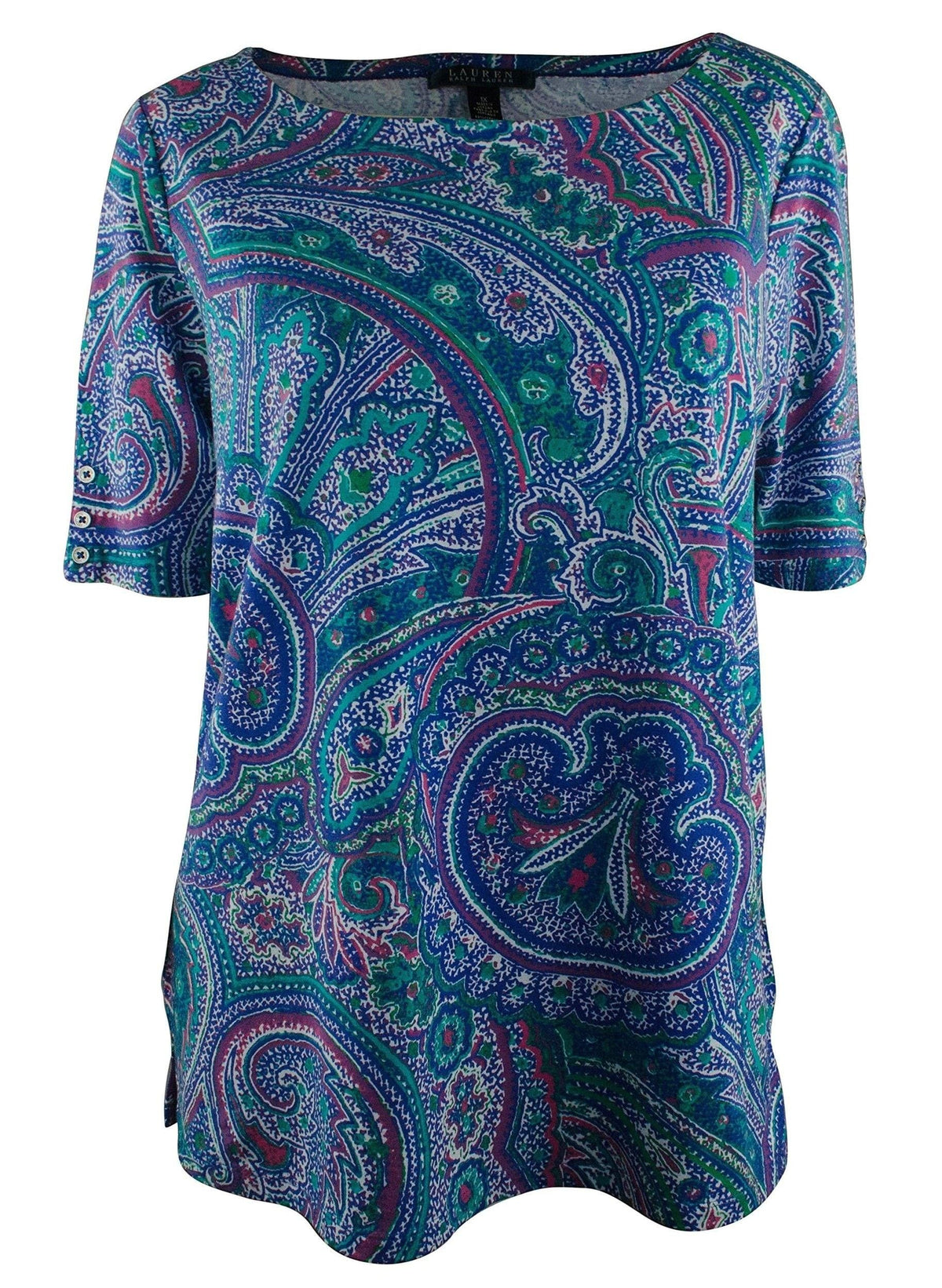 Ralph Lauren Women's Petite Elbow Sleeve Paisley Print Blouse Shirt Tops BM PXS