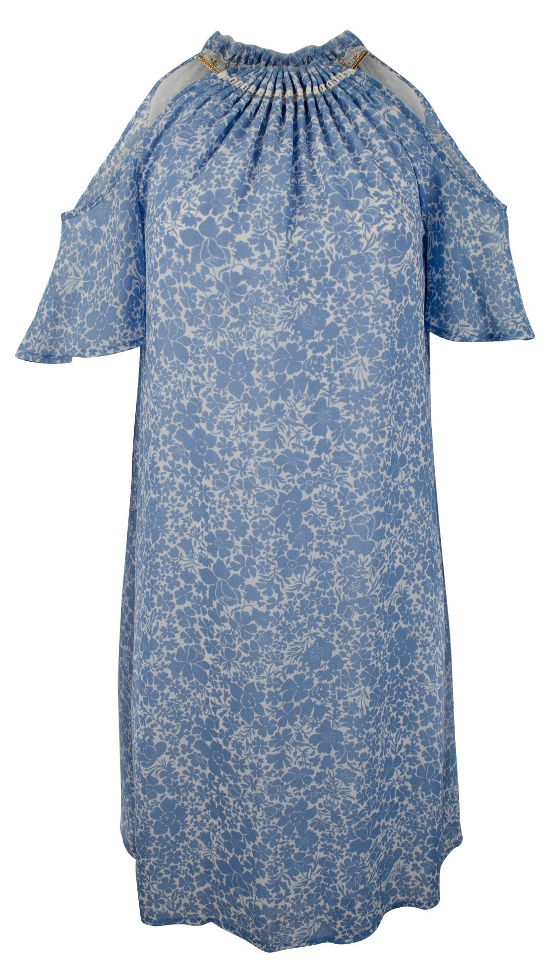 Michael Kors Women's Floral Georgette Halter Chain Neck Cold shoulder Dress