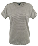 LAUREN RALPH LAUREN Striped Lace-Up Sleeve Tee (XL, Chalk/Black)