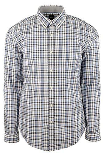 Hugo Boss Men's Rod Plaid Slim Fit Long Sleeves Shirt-MB-Large Medium Blue