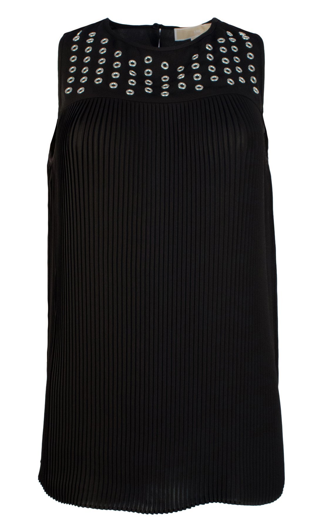 Women's Grommet Yoke Pleated Sleeveless Shirt-B-S Black