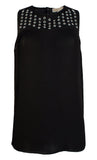 Women's Grommet Yoke Pleated Sleeveless Shirt-B-S Black