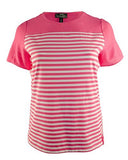 Women's Plus Size Short Sleeve Striped Mesh Yoke T Shirt PW 1X