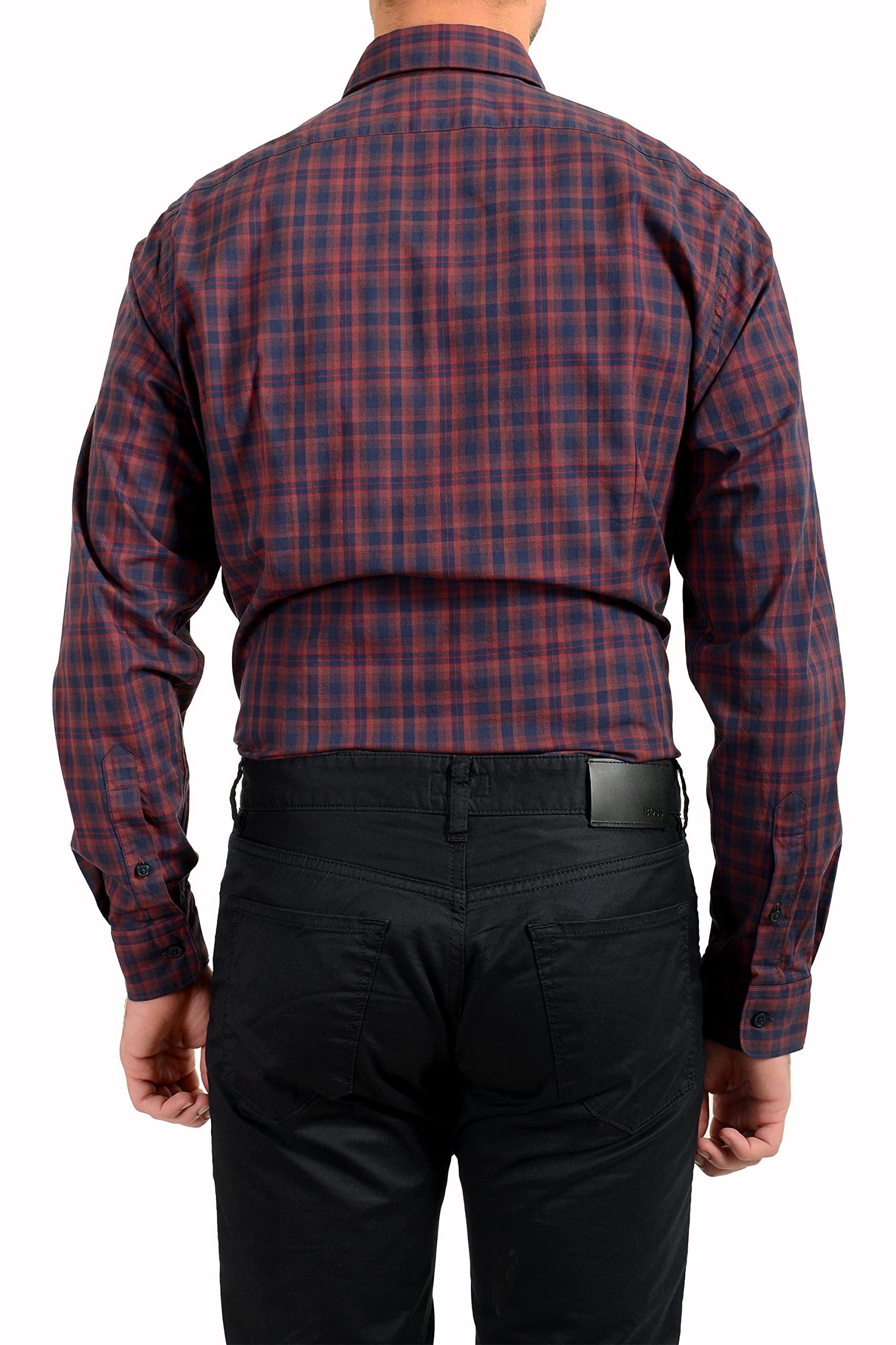 Hugo Boss Men's Lukas Regular Fit Stretch Long Sleeve Shirt XL Dark Red