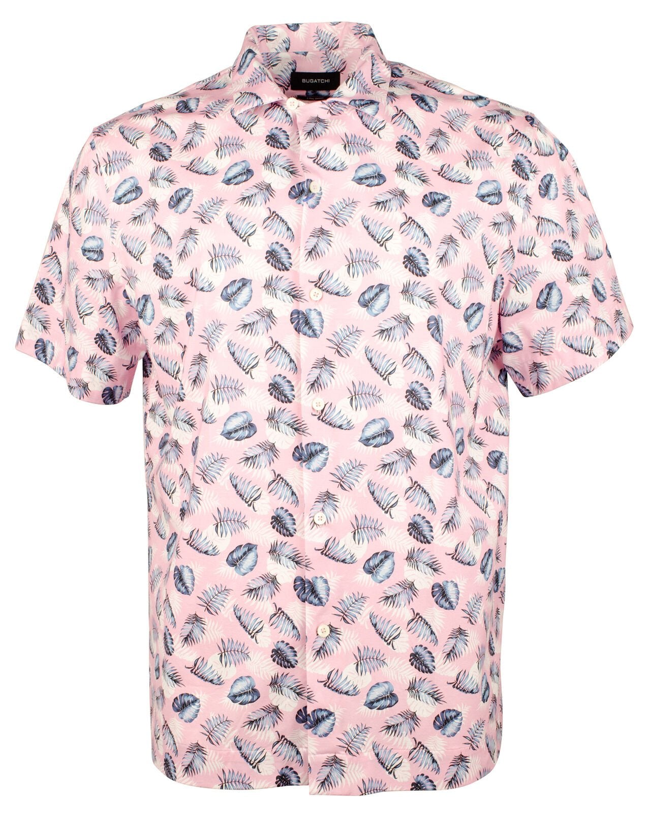 Bugatchi Men's Printed Stretch Camp Short Sleeve Shirt Pnk Large Pink