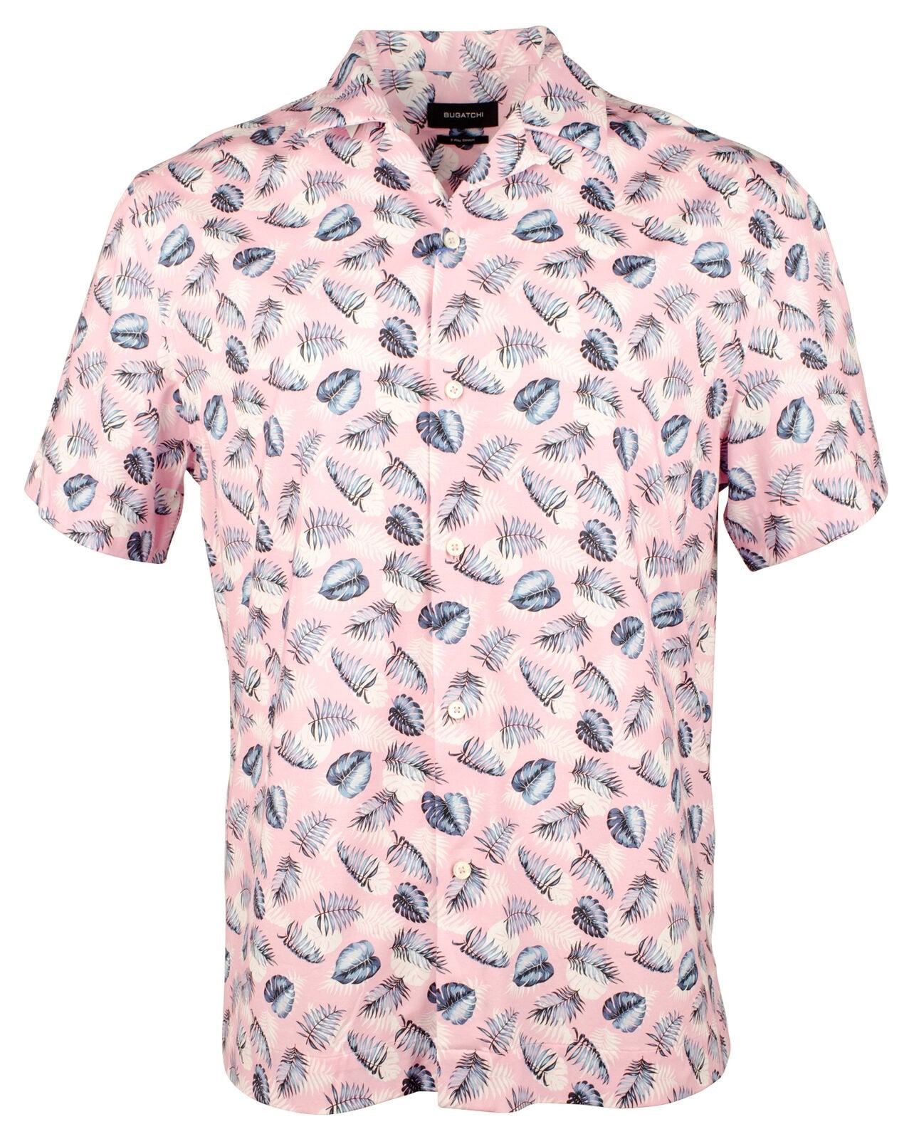Bugatchi Men's Printed Stretch Camp Short Sleeve Shirt Pnk Large Pink