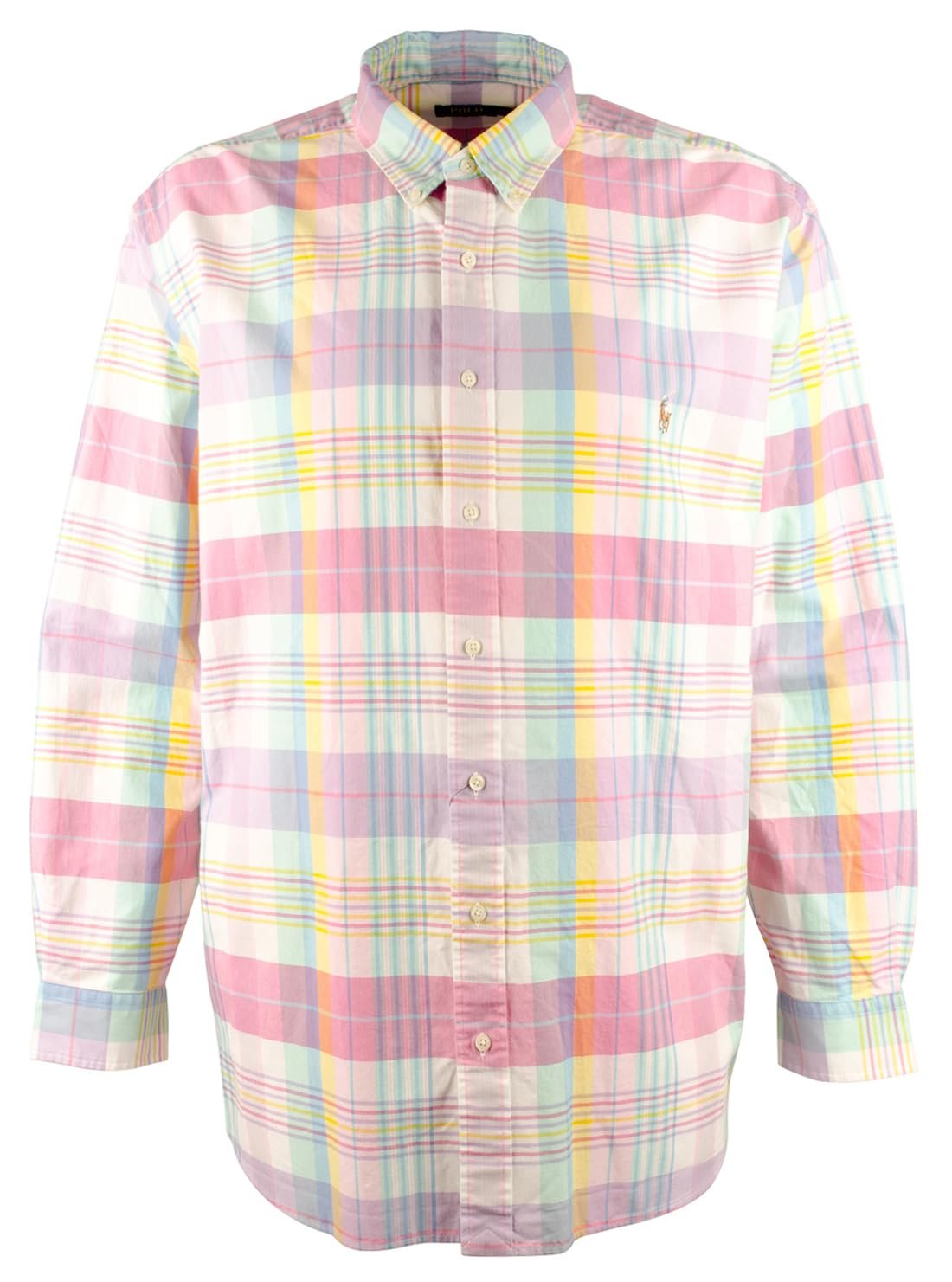 POLO RALPH LAUREN Men's Big & Tall Long Sleeve Plaid Classic Oxford Shirt PnkGrn 3XB Pink/Green