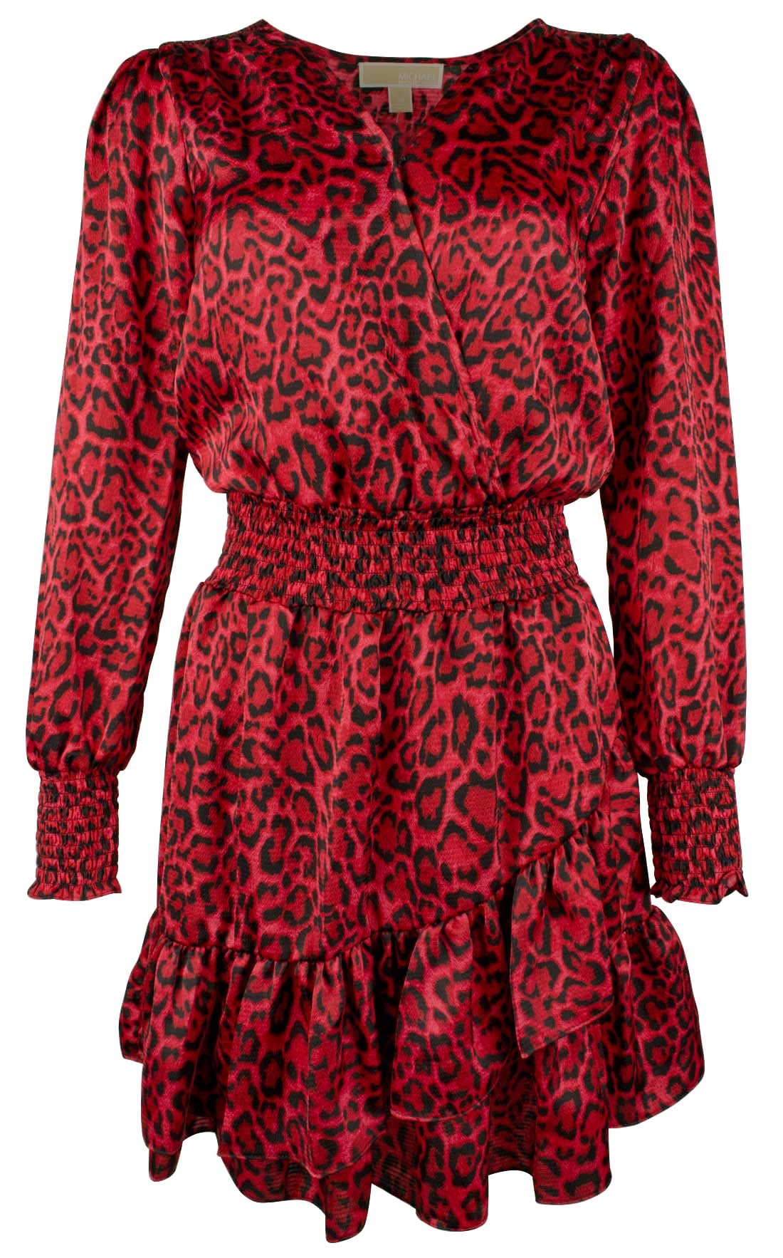 Women's Plus Size Long Sleeve Satin Wildcat Smock Dress 3X Crimson