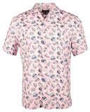 Bugatchi Men's Printed Stretch Camp Short Sleeve Shirt Pnk XXL Pink