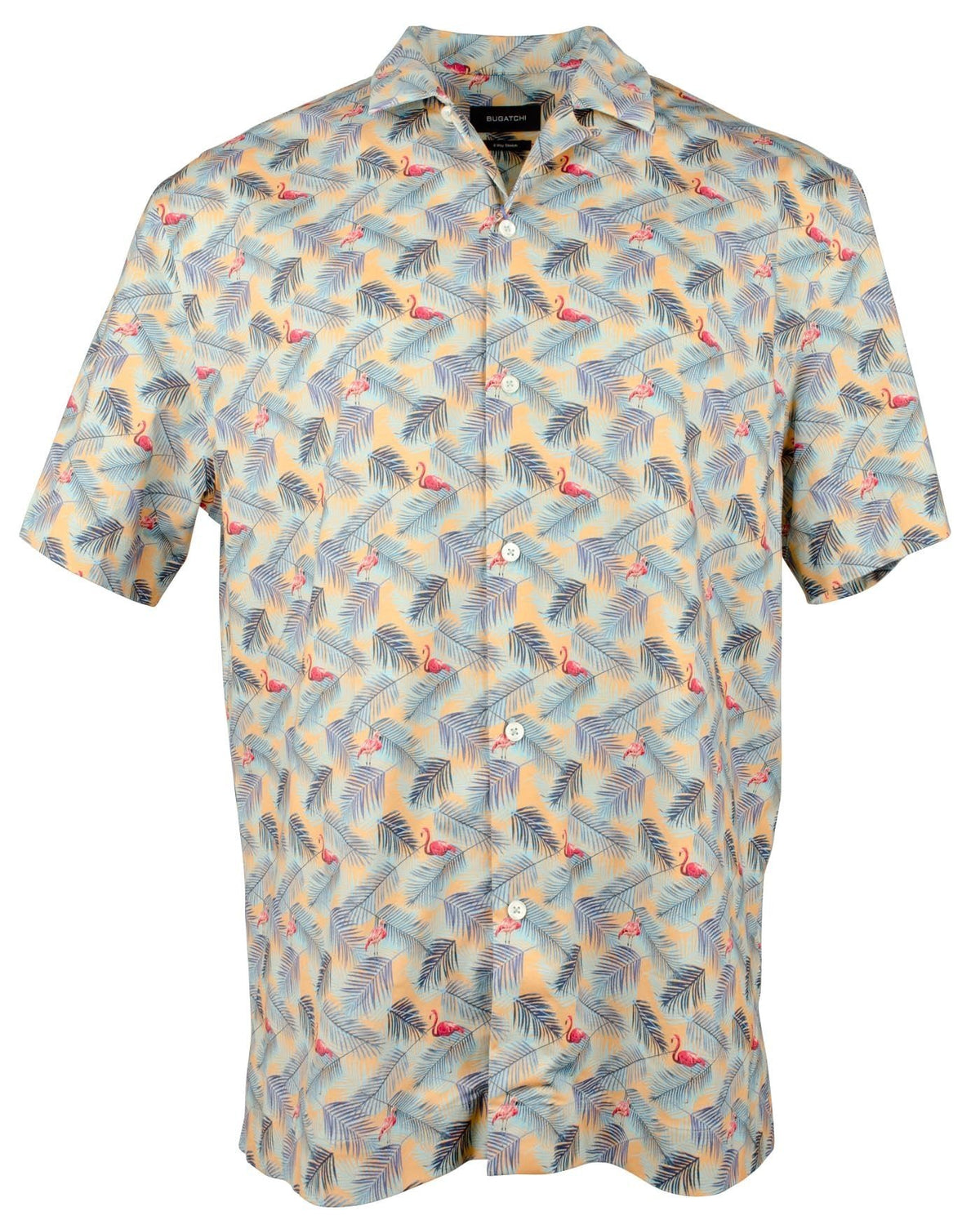 Bugatchi Men's Flamingo Printed Stretch Cotton Short Sleeve Shirt 2XL