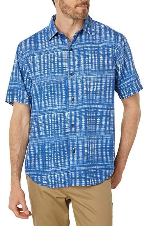 Tommy Bahama Men's Daybreak Batik Short Sleeve Shirt Navy Blue Small