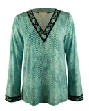 Michael Kors Women's Long Sleeve Printed V-Neck Tunic Top