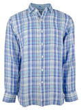 Tommy Bahama Men's Paradiso Plaid Linen Long Sleeve Shirt Medium Place Blue