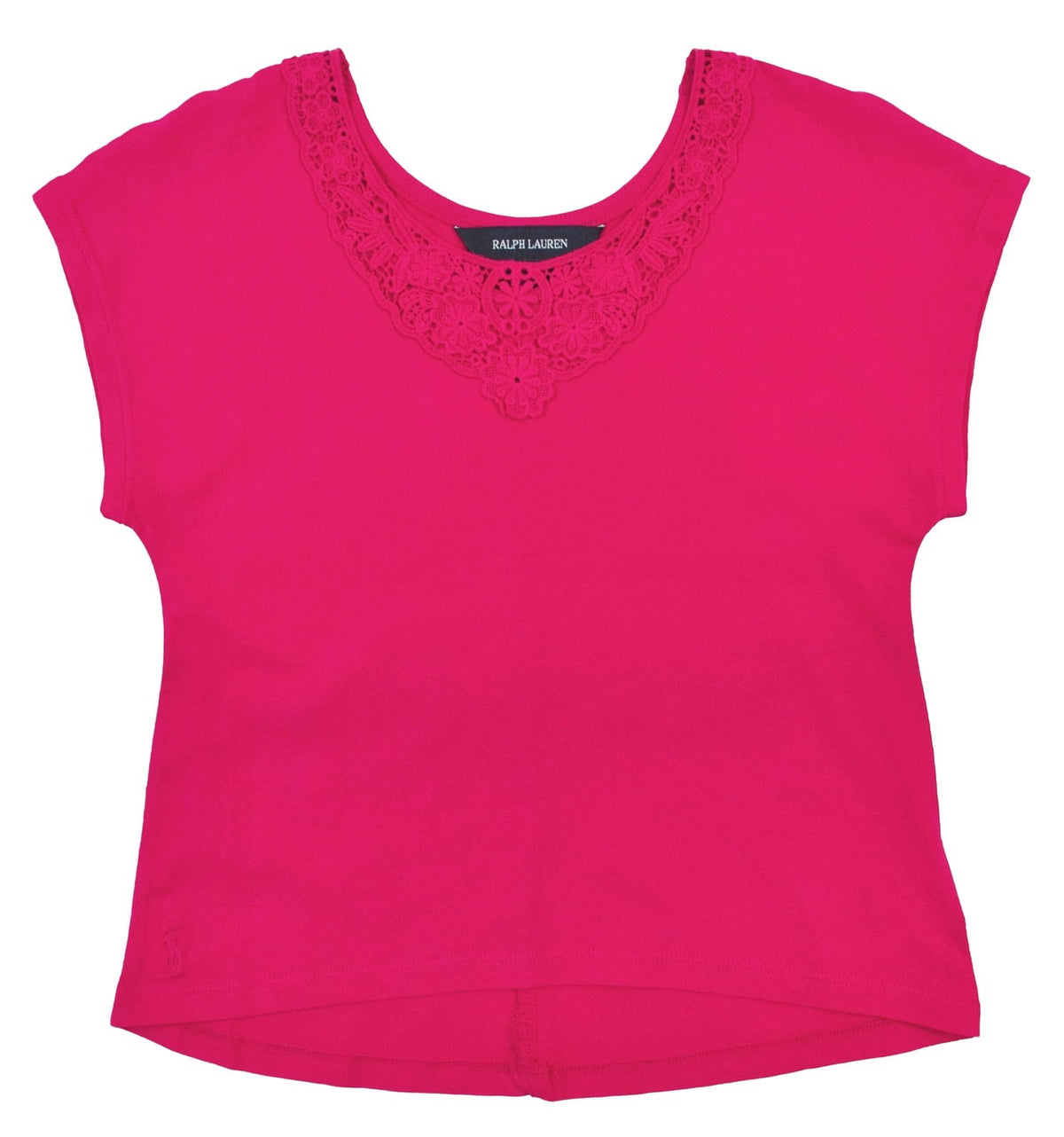 Girl's Cotton Lace Trim T-Shirt-Bright Pink-Small(7)
