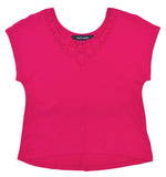 Girl's Cotton Lace Trim T-Shirt-Bright Pink-Small(7)