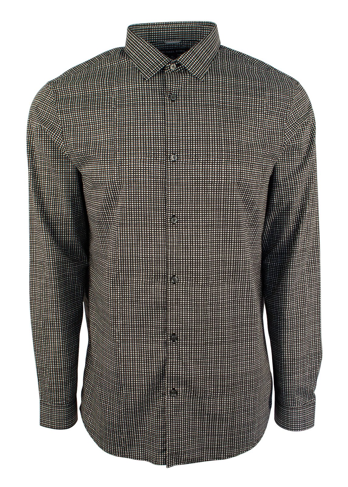 Michael Kors Men's Slim fit Square Print Long Sleeve Sport Shirt-BW-XL