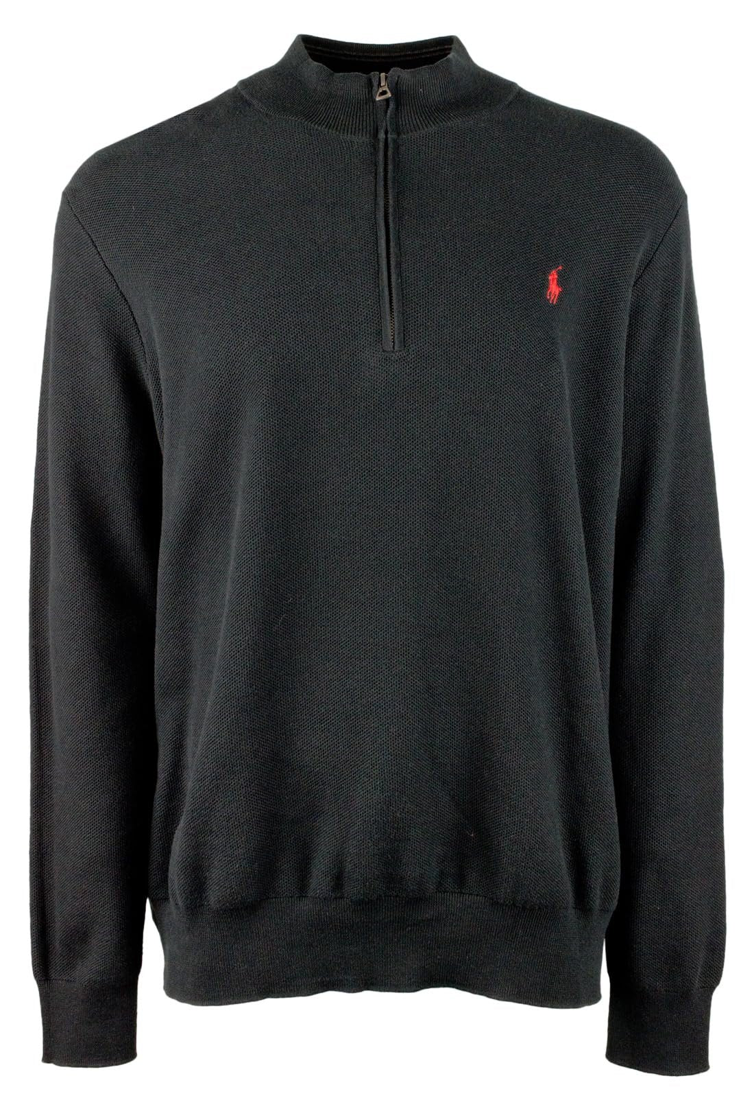 POLO RALPH LAUREN Men's Big & Tall Mesh Knit Cotton Quarter Zip Sweater Blck 3XB Black