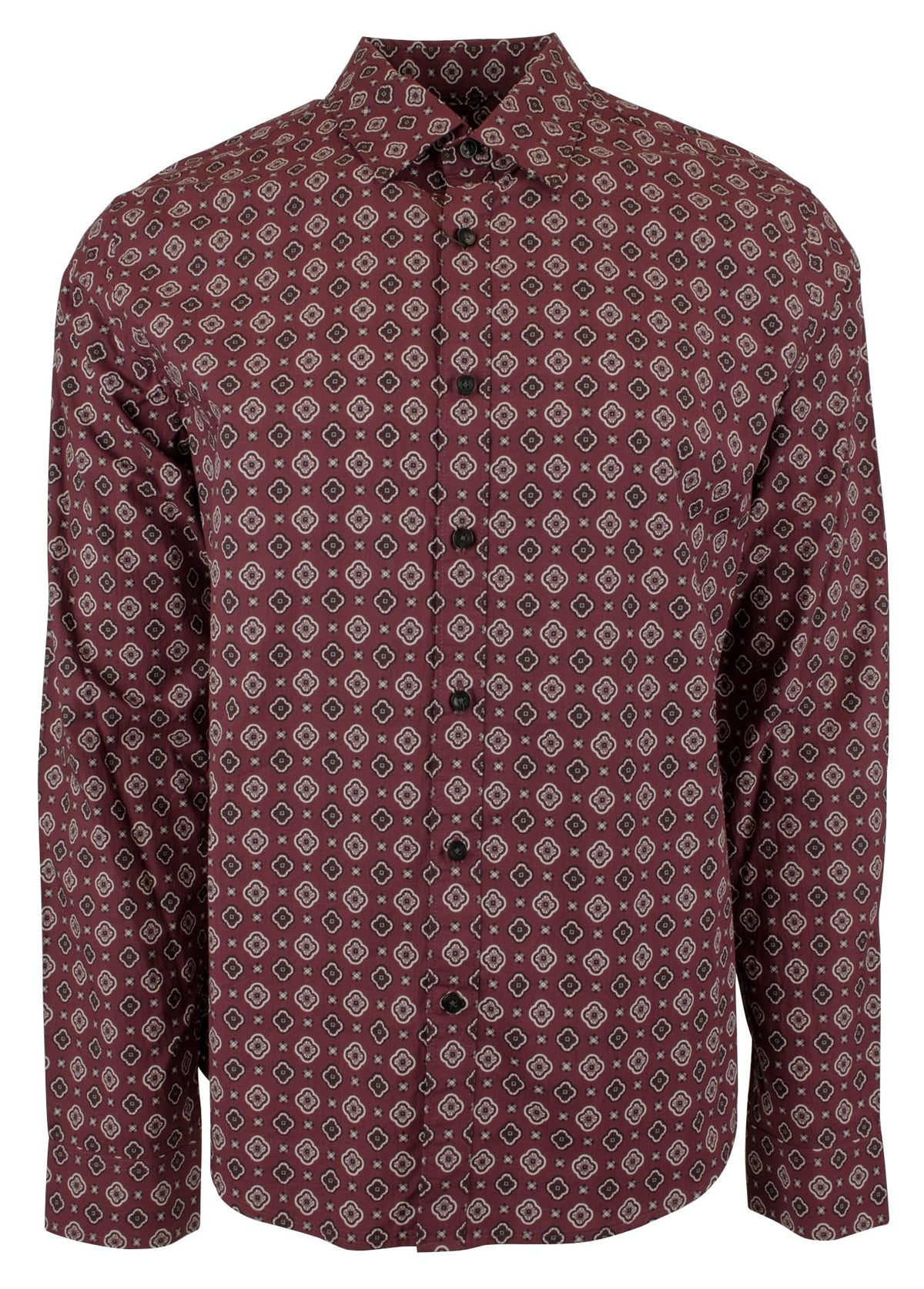 Michael Kors Men's Foulard Cotton Blend Long Sleeve Button Front Shirts Mlt Large Merlot