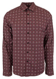 Michael Kors Men's Foulard Cotton Blend Long Sleeve Button Front Shirts Mlt Large Merlot