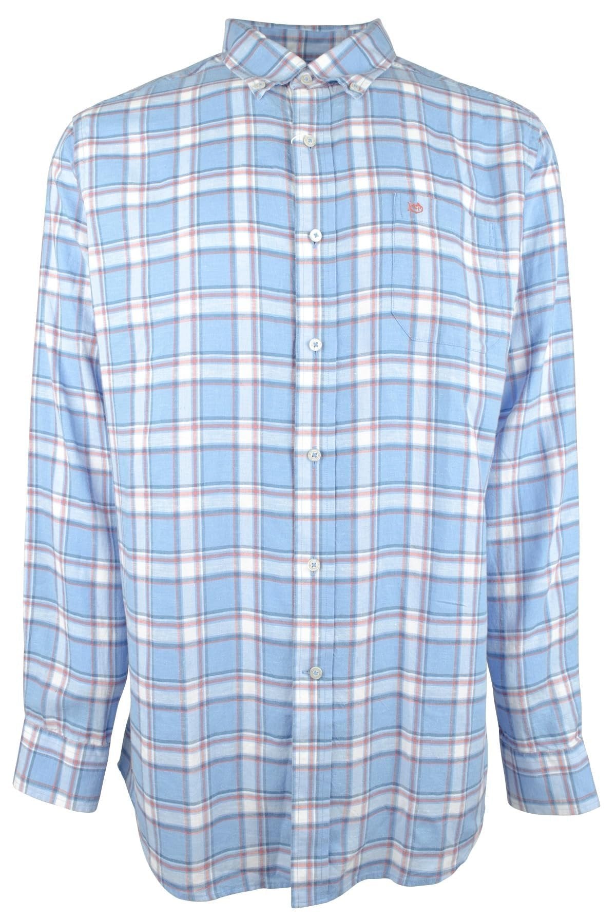 Southern Tide Men's Hemp Blend Headland Bayfront Plaid Sport Shirt Small Boat Blue