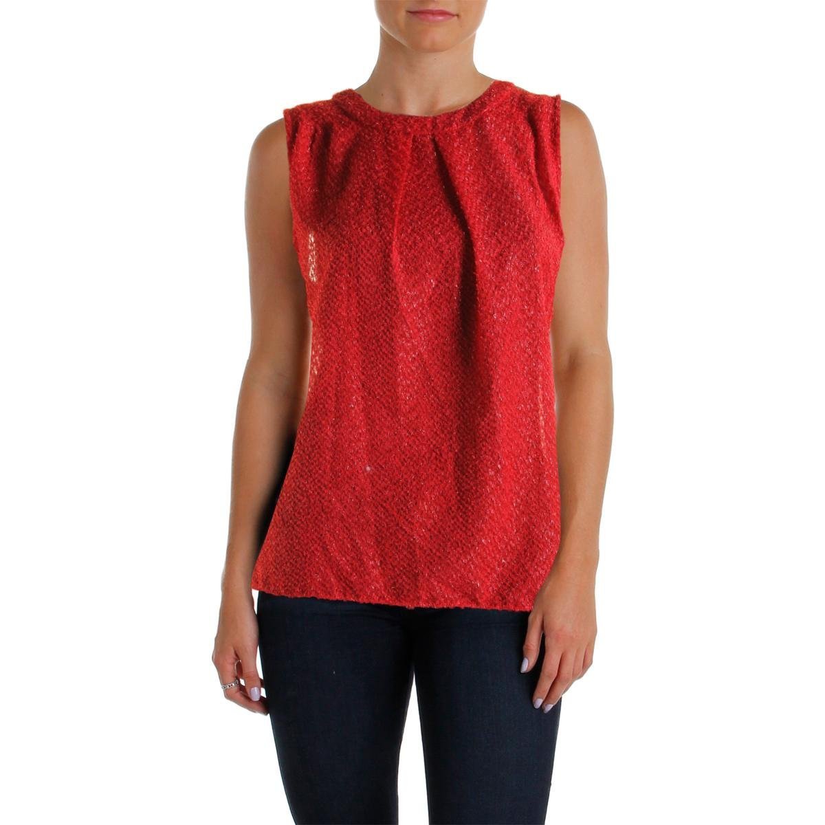 MICHAEL Michael Kors Womens Metallic Textured Pullover Top Red M