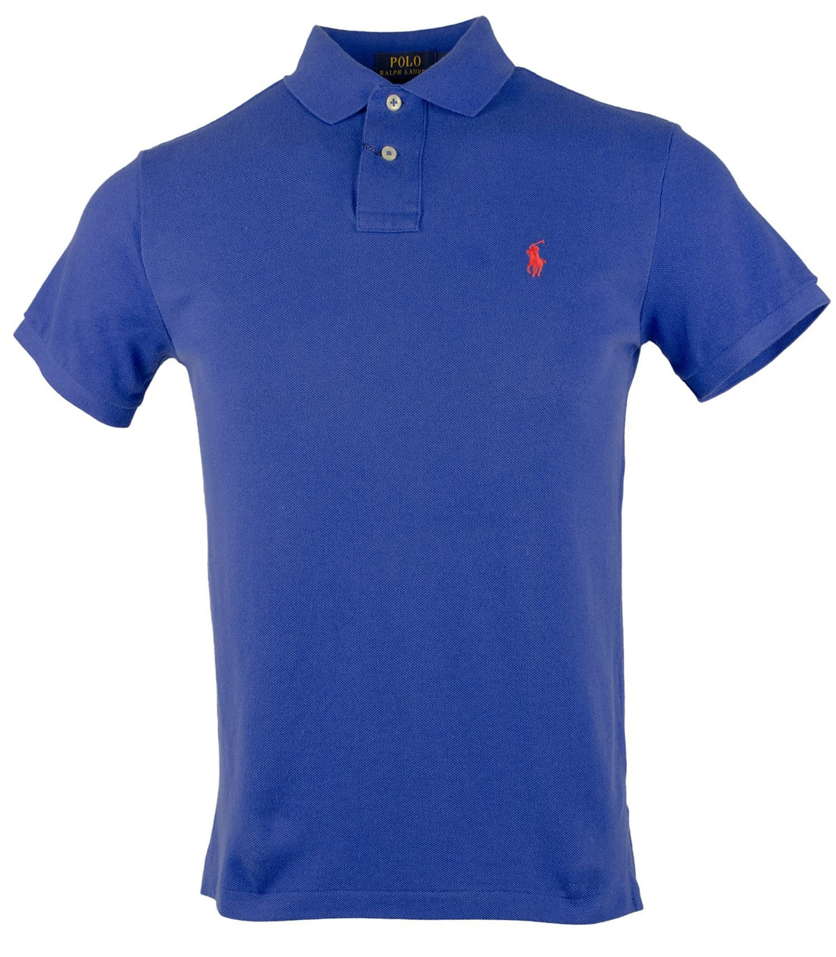 Polo Ralph Lauren Mens Custom Fit Mesh Polo Shirt (New Sapphire Blue Red Pony, Small)