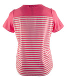 Women's Plus Size Short Sleeve Striped Mesh Yoke T Shirt PW 1X