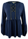 Customer Return Michael Kors Women's Chain Lace-Up Bell Sleeve Top Navy Small