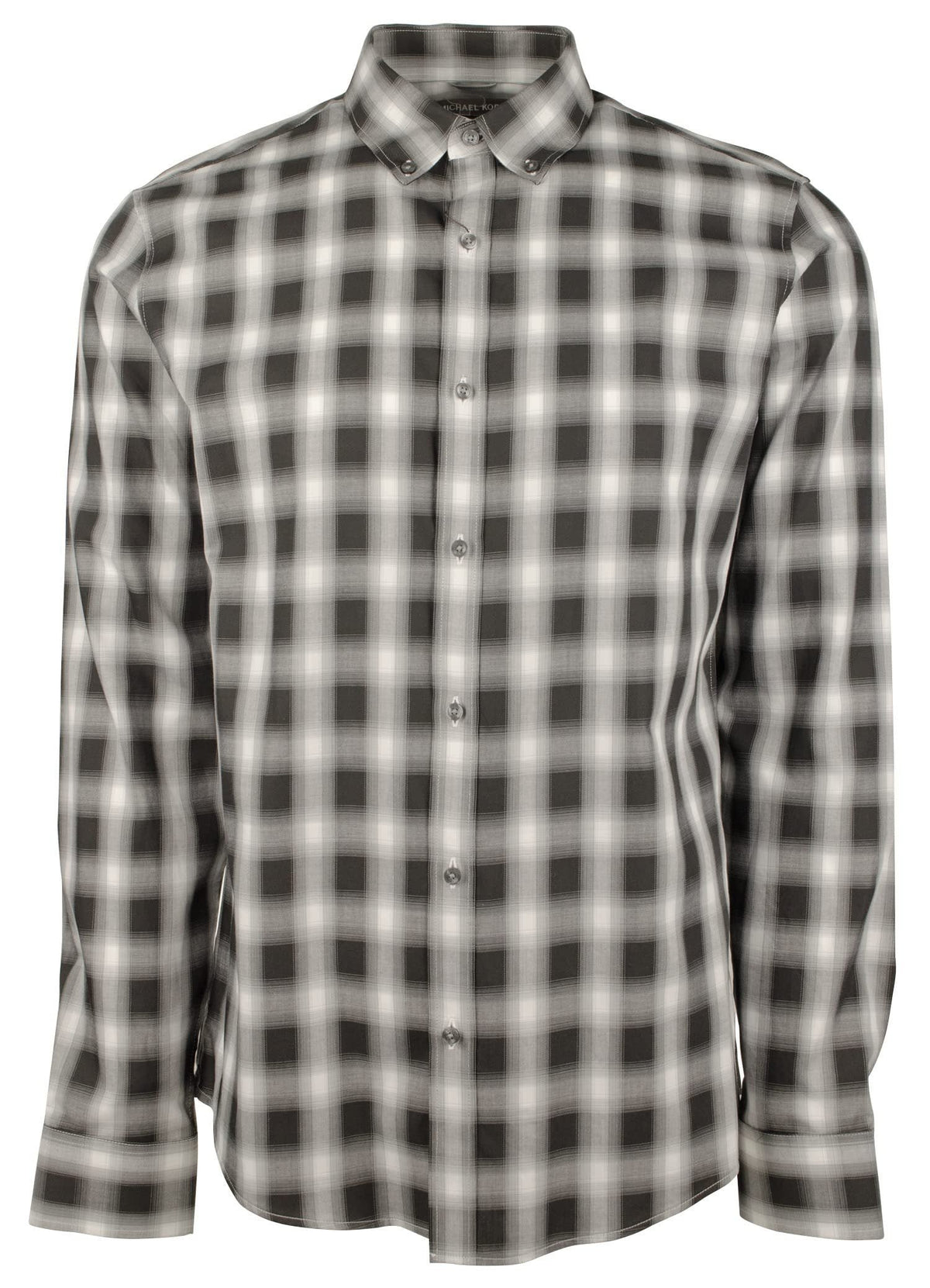 Michael Kors Men's Slim Fit Plaid Print Long Sleeves Shirt BLK Large