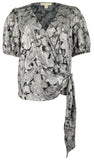 Michael Kors Plus Size Foil Paisley Wrap Top Bone 0X (12W)