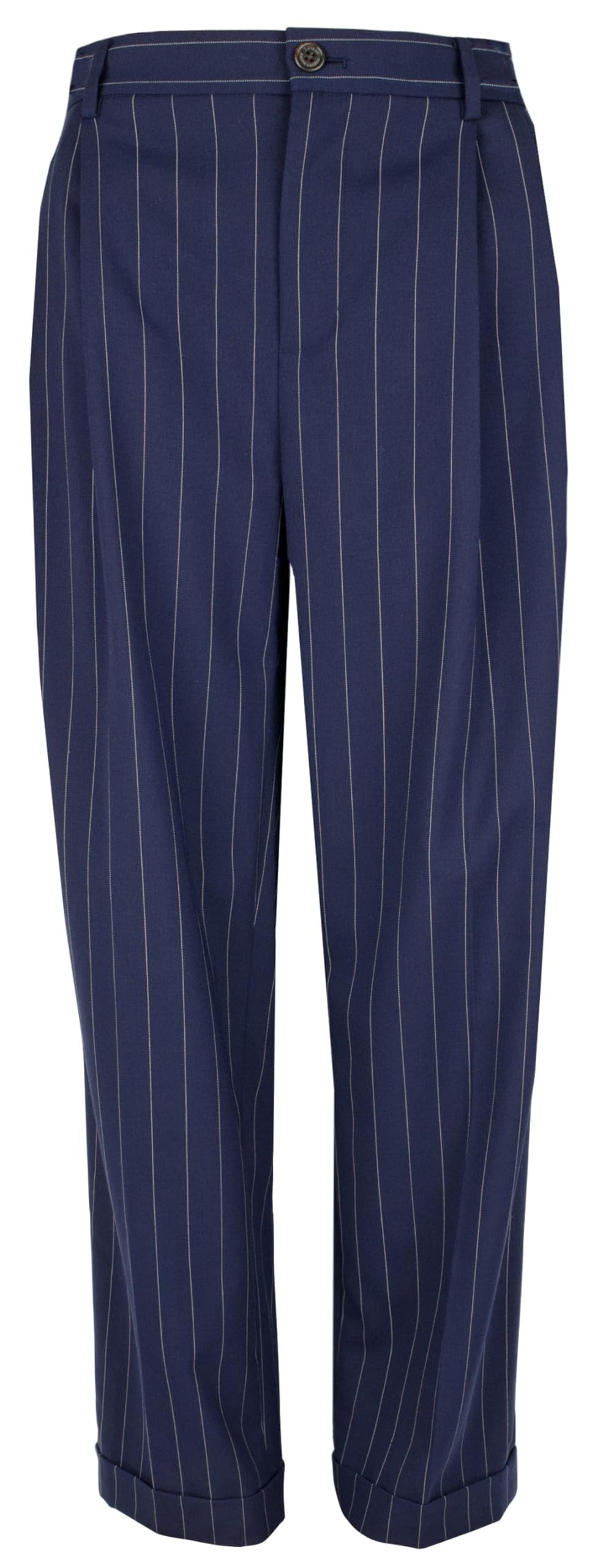 Lauren Ralph Lauren Women's Petite Pleated Pinstripe Twill Straight Pants 12P French Navy