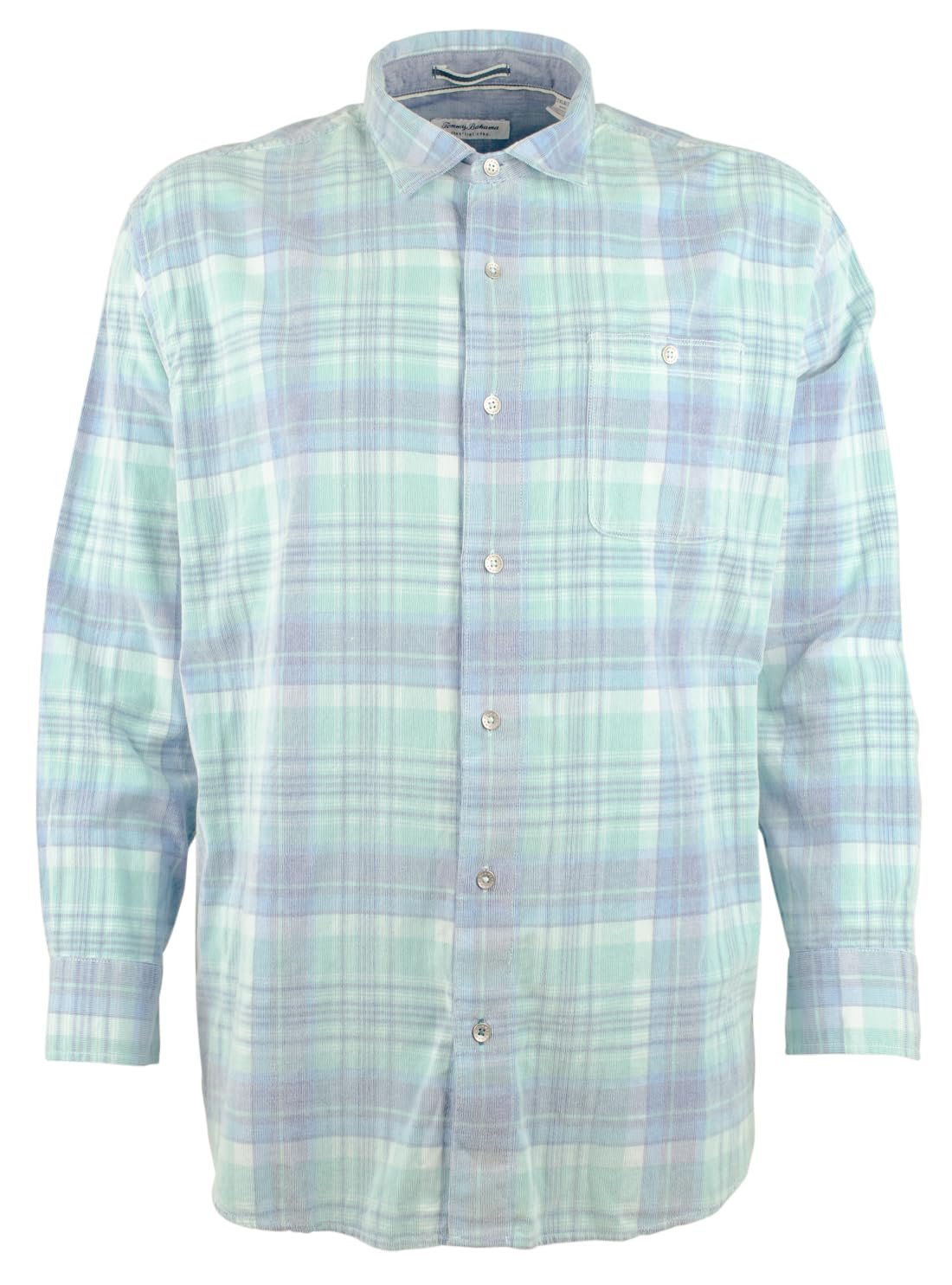 Camisa Tommy Bahama de pana Coastline con cuadros tranquilos para hombre, talla grande, color verde azulado Cabo 2XB