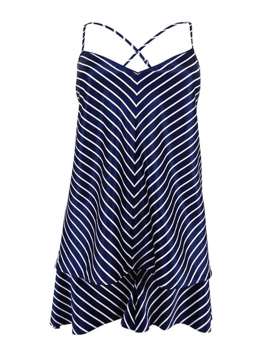 RALPH LAUREN Lauren Women's Stripe Satin Camisole Sleepwear (XL, Navy/White)