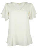 Michael Kors Womens Embellished Peplum Blouse Ivory XS