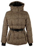 Michael Kors Women's Hooded Leopard Print Belted Puffer Coat Jacket Large