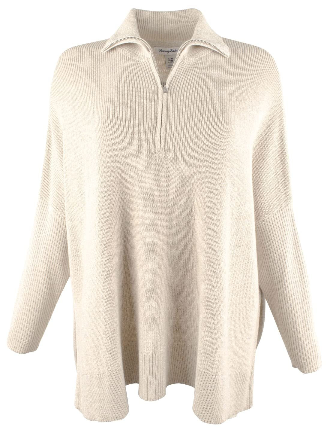 Women's Shimmer Bonita Half Zip Long Sleeved Poncho Top-CH-S/M Camel Heather