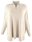 Women's Shimmer Bonita Half Zip Long Sleeved Poncho Top-CH-S/M Camel Heather