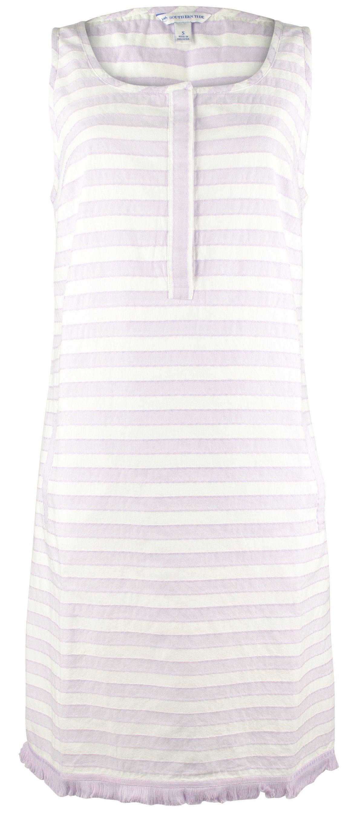 Southern Tide Women's Corrine Fringe Hem Sleeveless Shift Dress Purple Sky