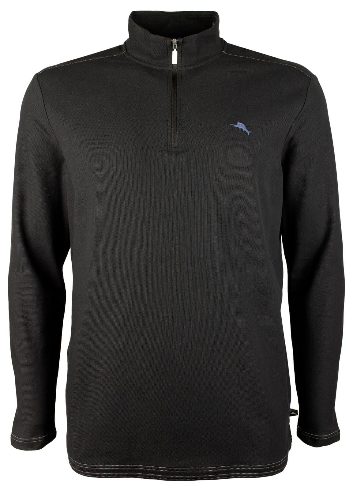 Tommy Bahama Men's Big & Tall Emfielder Mesh Mock Half Zip Long Sleeve Shirt Blk XLT