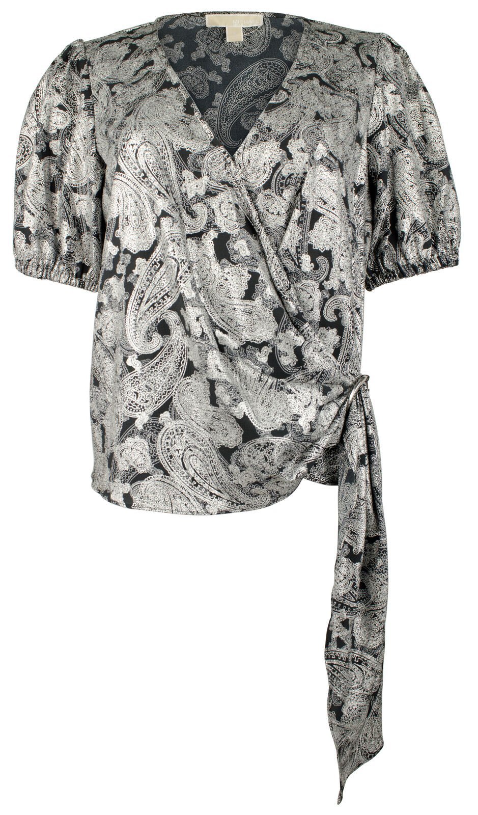 Michael Kors Women's Foil Paisley Faux Wrap Top Blouse