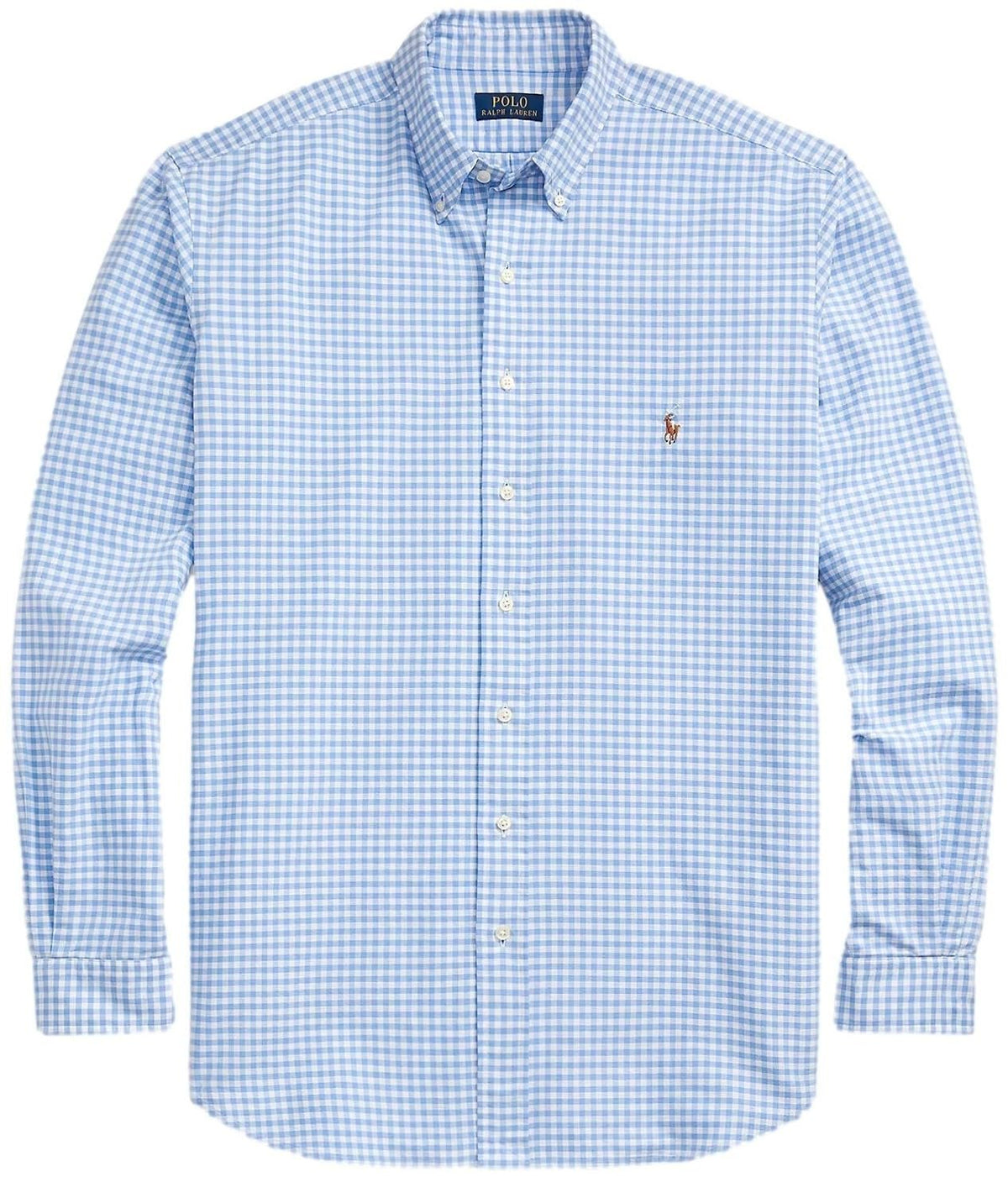 POLO RALPH LAUREN - Camisa Oxford clásica de manga larga para hombre, (Colección 2024) Cuadros Azul/Blanco, XX-Large alto